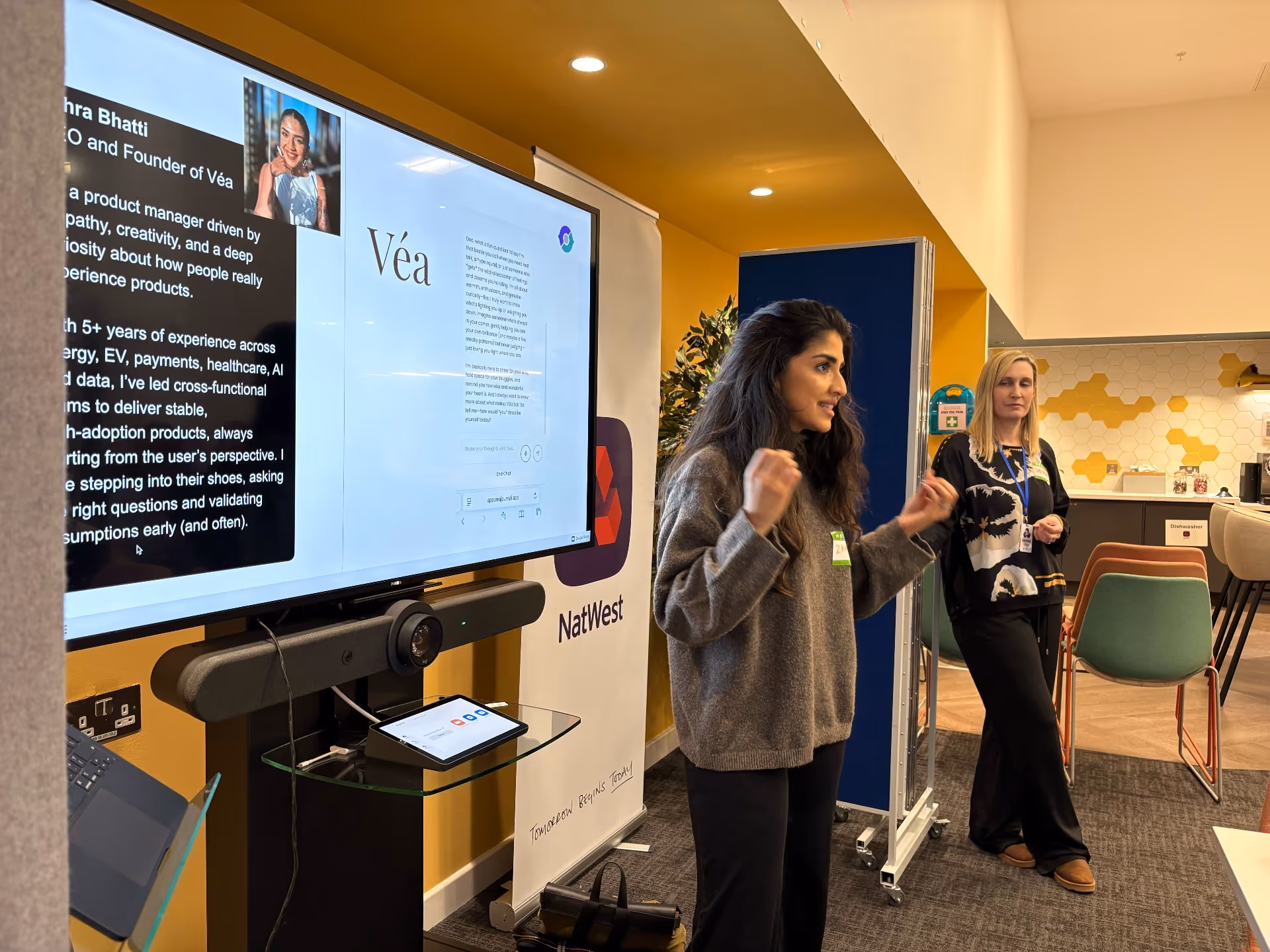 A Soloist mid-presentation, sharing the work.